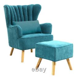 Fabric Upholstered Armchair Wing Back Fireside Chair with Footstool Sofa Chair