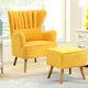Fabric Upholstered Armchair Wing Back Fireside Sofa Chair With Cushion Footstool