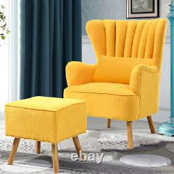 Fabric Upholstered Armchair Wing Back Fireside Sofa Chair with Cushion Footstool