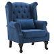 Fabric Upholstered Chesterfield Queen Anne Wing Back Armchair Fireside Sofa Seat