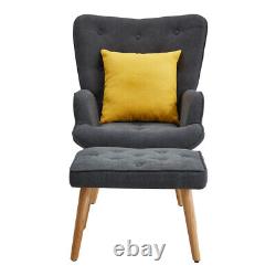 Fabric Upholstered Wing Back Chair Fireside Armchair With Footstool & Cushion