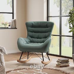 Fabric Upholstered Wing Back Lazy Rocking Chair Fireside Bedroom Lounge Armchair