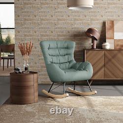 Fabric Upholstered Wing Back Lazy Rocking Chair Fireside Bedroom Lounge Armchair