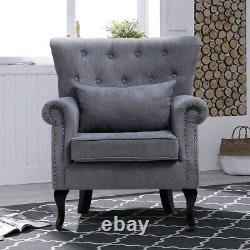 Fabric Wing Back Armchair with Pillow Bedroom Fireside Lounge Single Sofa Chair