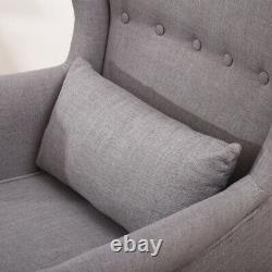 Fabric Wing Back Upholstered Armchair with Footstool Cushion Fireside Sofa Chair