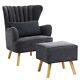 Fabric Winged Fluted Back Armchair Fireside Sofa Tub Chair With Footstool+pillow