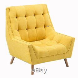 Fashion Yellow Wing Back Armchair Chenille Fabric Chair Fireside with Foot Stool