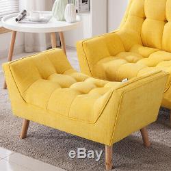 Fashion Yellow Wing Back Armchair Chenille Fabric Chair Fireside with Foot Stool