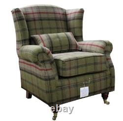 Fast Delivery Accent Wing Chair Fireside Balmoral Hunter Green Fabric Tartan