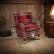 Fast Delivery Accent Wing Chair Fireside Cottage Balmoral Red Fabric Tartan