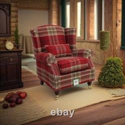 Fast Delivery Accent Wing Chair Fireside Cottage Balmoral Red Fabric Tartan