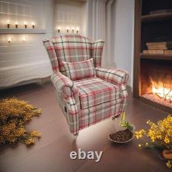 Fast Delivery Accent Wing Chair Fireside Cottage Balmoral Rosso Fabric Tartan
