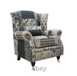 Fast Delivery Accent Wing Chair Fireside Cottage Charles Patchwork Beige