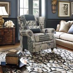 Fast Delivery Accent Wing Chair Fireside Cottage Charles Patchwork Beige