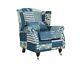 Fast Delivery Accent Wing Chair Fireside Cottage Charles Patchwork Blue
