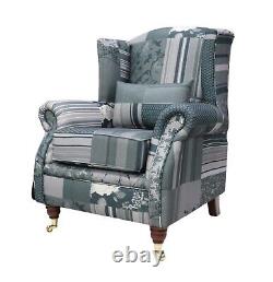 Fast Delivery Accent Wing Chair Fireside Cottage Charles Patchwork Grey