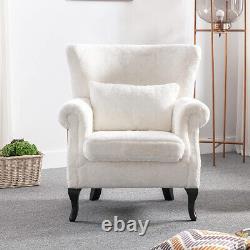 Faux Fluffy Wool & Suede Upholstered Wing Back Armchair Fireside Lounge Chair