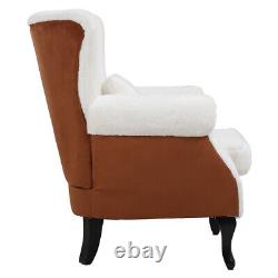Faux Fluffy Wool & Suede Upholstered Wing Back Armchair Fireside Lounge Chair