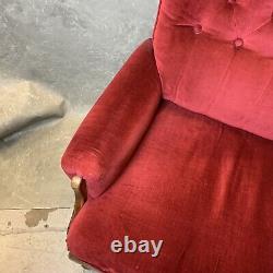 FireSide Wingback Red Fabric Armchair Vintage Victorian Velvet Type Lounge