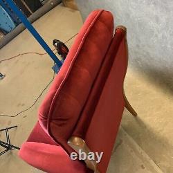 FireSide Wingback Red Fabric Armchair Vintage Victorian Velvet Type Lounge