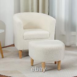 Fireside Armchair Wing Back Chair Couch with Footstool Bedroom Lounge Sofa White