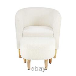 Fireside Armchair Wing Back Chair Couch with Footstool Bedroom Lounge Sofa White