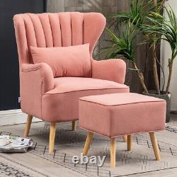 Fireside Armchair Wing Back Velvet Queen Anne Bedroom Lounge Sofa withFootstool