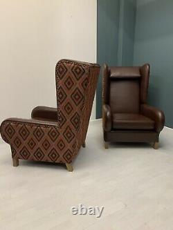 Fireside Aztec Wing High Back Arm Chair New Upholstery Oak Antique Style