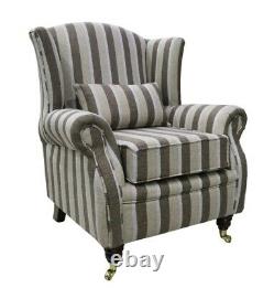 Fireside High Back Armchair Gleneagles Stripe Nutmeg Fabric Wing Chair