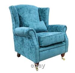 Fireside High Back Armchair Nuovo Kingfisher Blue Fabric Wing Chair