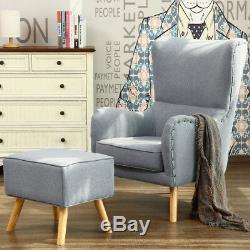 Fireside High Back Relaxing Chair Winged Armchairs with Footstool & Cushion Grey