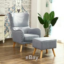 Fireside High Back Relaxing Chair Winged Armchairs with Footstool & Cushion Grey