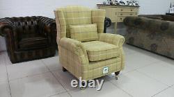 Fireside High Back Wing Chair Handmade In Piazza Sqaure Mustard Fabric