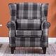 Fireside Wing Back Arm Chair Linen Checks Sofa Armchair Cushioned Seat With Pillow
