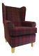 Fireside Wing Back Arm Chair Stunning Burgundy Tartan Fabric Fast &free Delivery