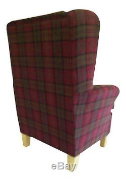 Fireside Wing Back Arm Chair Stunning Burgundy Tartan Fabric FAST &FREE DELIVERY