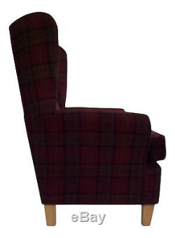 Fireside Wing Back Arm Chair Stunning Burgundy Tartan Fabric FAST &FREE DELIVERY