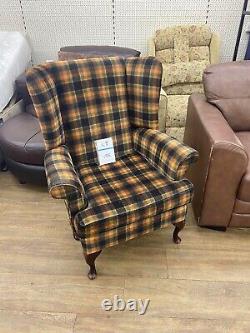 Fireside Wingback Armchair With Check Pattern