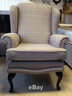 Fireside wingback chair, Grey Check Fabric