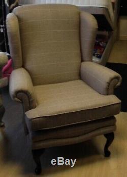 Fireside wingback chair, Grey Check Fabric
