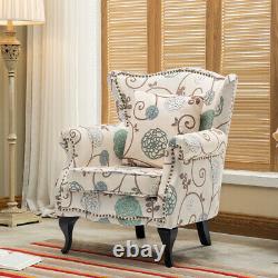 Floral Fabric Armchair Sofa Wing Back Chair Fireside Lounge Seat Living Room