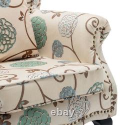 Floral Fabric Armchair Wing Back Rivet Chair Queen Anne Fireside Sofa Livingroom