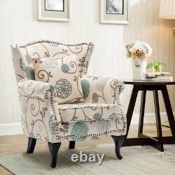 Floral Fabric Sofa Wing Back Tub Chair Fireside Armchair Lounge Queen Anne Seat