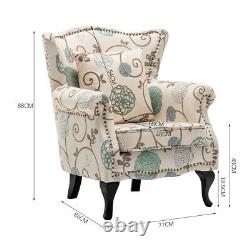 Floral Fabric Sofa Wing Back Tub Chair Fireside Armchair Lounge Queen Anne Seat