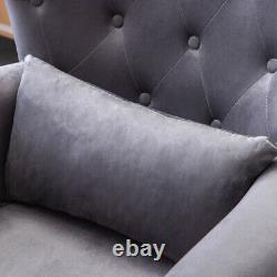 GREY Velvet Wingback Armchair Retro Buttoned Back Chesterfield Fireside Sofa UK