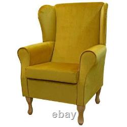 Gold Velvet Wingback Armchair Fireside Accent Chair British Handmade