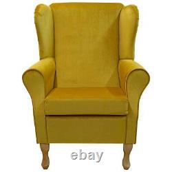 Gold Velvet Wingback Armchair Fireside Accent Chair British Handmade