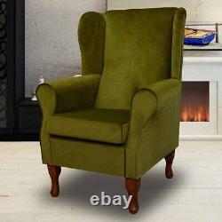 Grass Green Velvet Fireside Wingback Armchair Upholstered Handmade