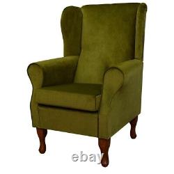 Grass Green Velvet Fireside Wingback Armchair Upholstered Handmade