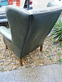 Green Leather Wing Back Chesterfield Armchair/ Fireside Chair- Assist Courier